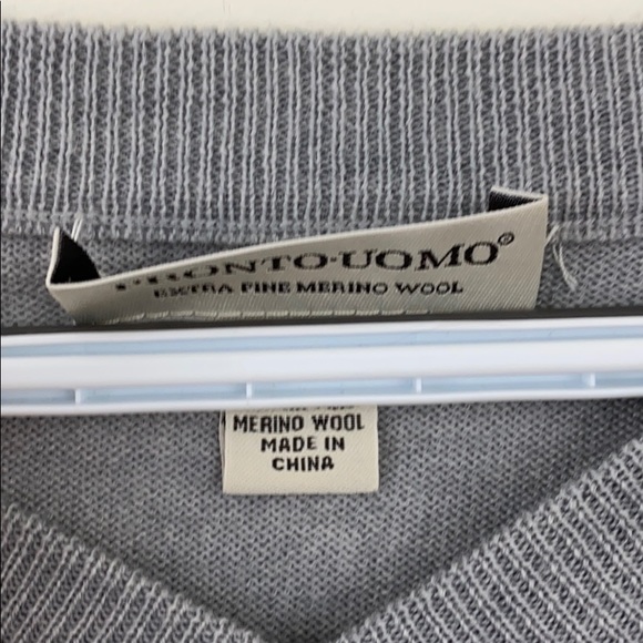 Pronto Uomo Heather Gray V-Neck Merino Sweater - Picture 3 of 3